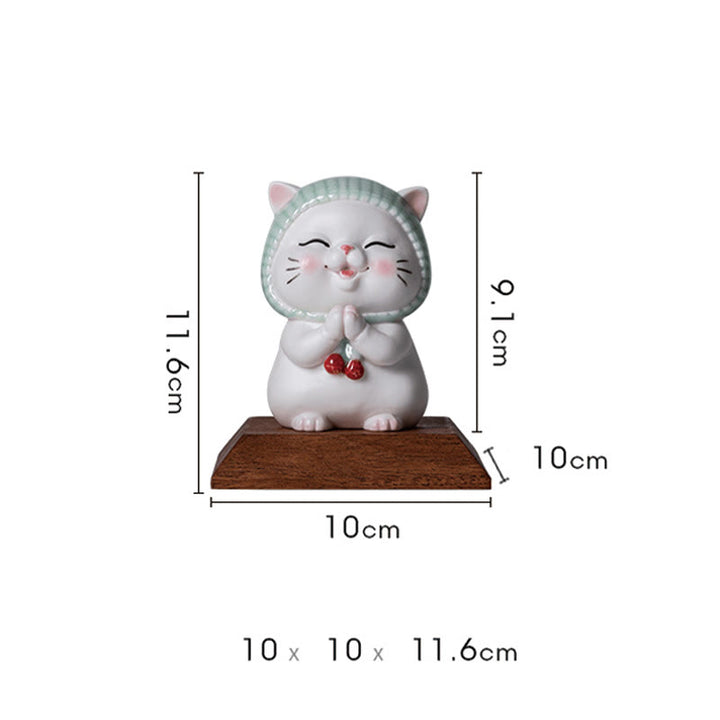 Figurine en céramique représentant un chat porte-bonheur en écharpe, Buddha Stones - image 18