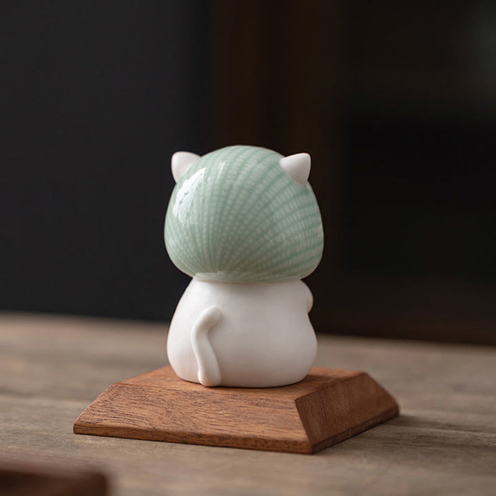 Figurine en céramique représentant un chat porte-bonheur en écharpe, Buddha Stones - image 14