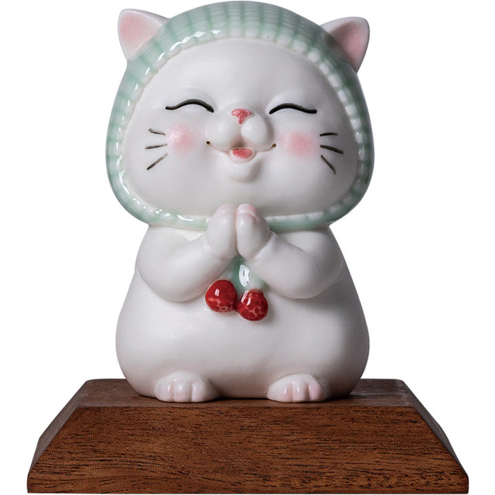 Figurine en céramique représentant un chat porte-bonheur en écharpe, Buddha Stones - image 18