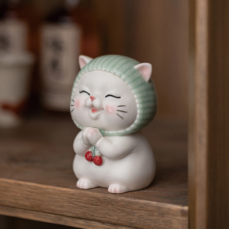 Figurine en céramique représentant un chat porte-bonheur en écharpe, Buddha Stones - image 3