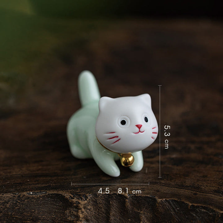 Figurine de Buddha Stones bonheur en céramique vert clair et blanc représentant un mini chat porte-bonheur - Chat 4,7*5,4*6,5 cm - image 14