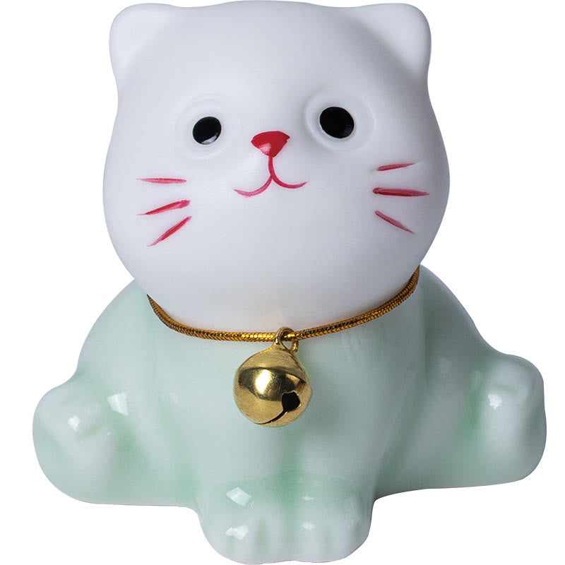 Figurine de Buddha Stones bonheur en céramique vert clair et blanc représentant un mini chat porte-bonheur - image 13