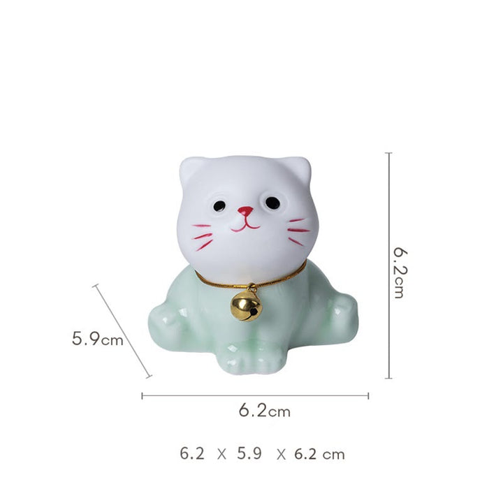 Figurine de Buddha Stones bonheur en céramique vert clair et blanc représentant un mini chat porte-bonheur - image 12