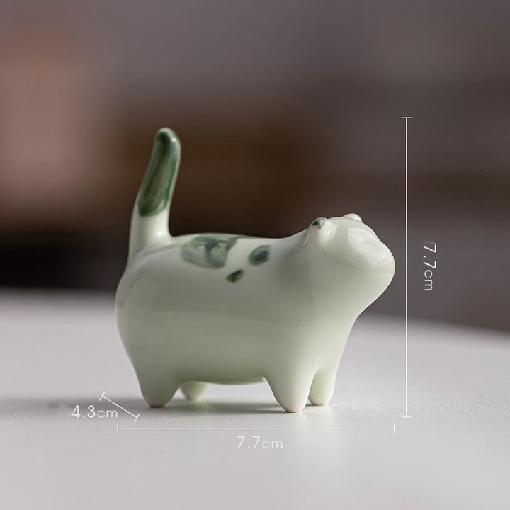 Figurine en céramique représentant un chat endormi, un mini chat tacheté, porte-bonheur , décoration - image 11