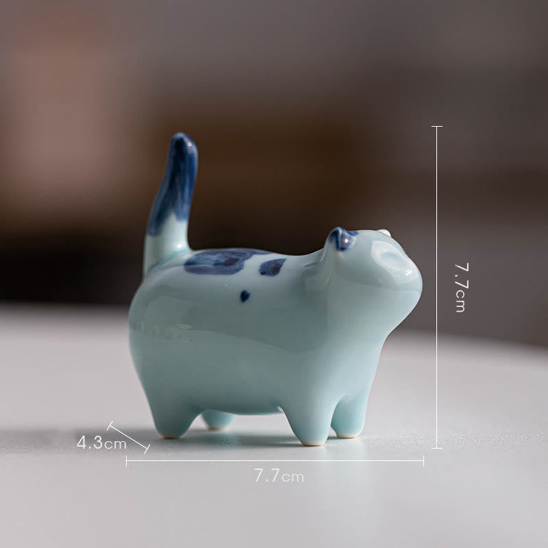 Figurine en céramique représentant un chat endormi, un mini chat tacheté, porte-bonheur , décoration - Chat bleu debout 7,7 x 4,3 x 7,7 cm - image 14