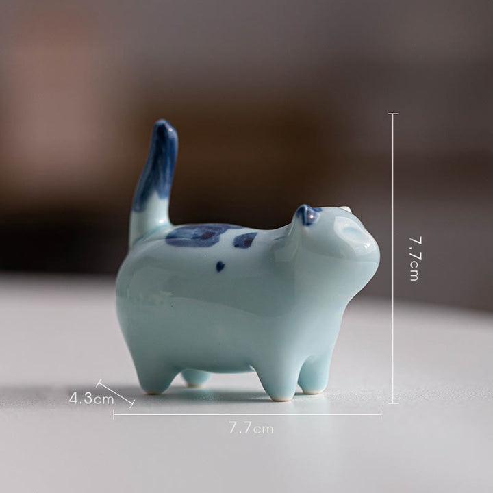 Figurine en céramique représentant un chat endormi, un mini chat tacheté, porte-bonheur , décoration - Chat bleu debout 7,7 x 4,3 x 7,7 cm - image 14