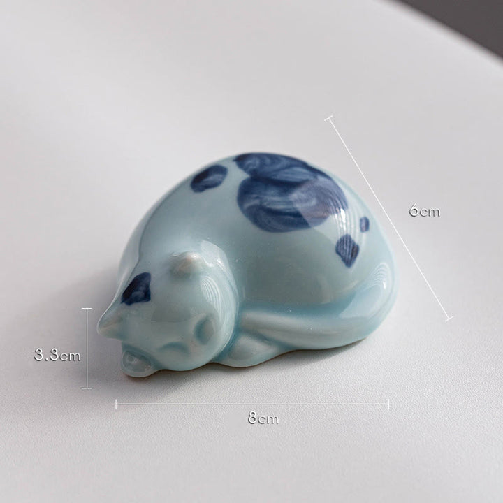 Figurine en céramique représentant un chat endormi, un mini chat tacheté, porte-bonheur , décoration - Chat bleu endormi 8*6*3,3 cm - image 22