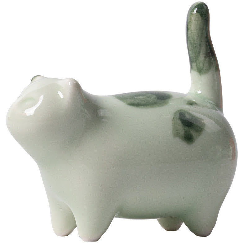 Figurine en céramique représentant un chat endormi, un mini chat tacheté, porte-bonheur , décoration - image 12