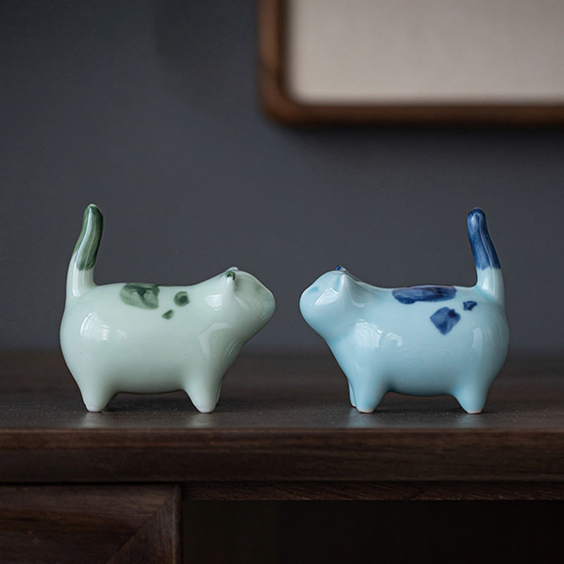 Figurine en céramique représentant un chat endormi, un mini chat tacheté, porte-bonheur , décoration - image 14