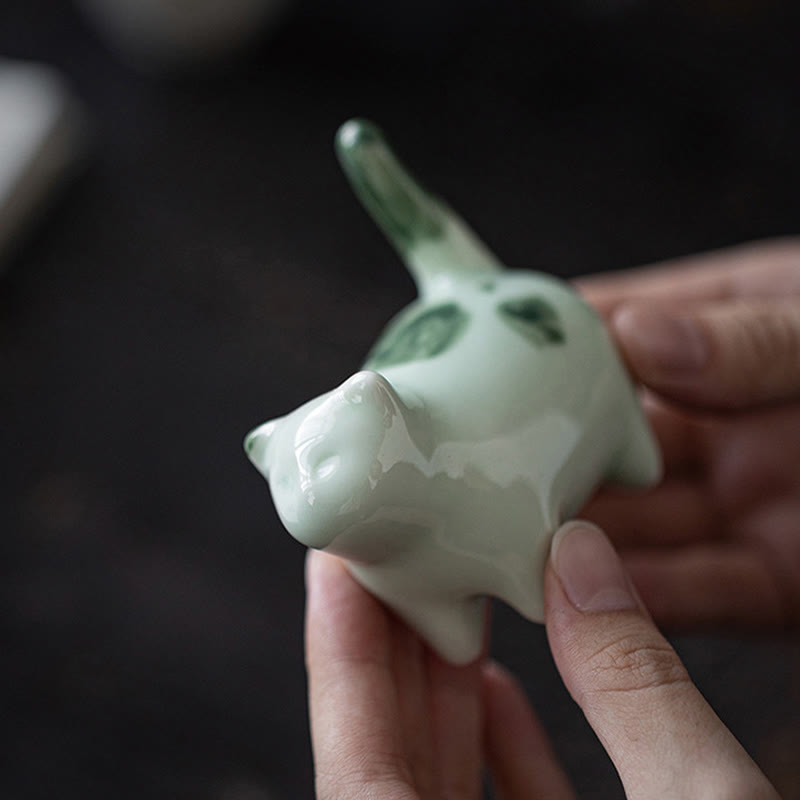 Figurine en céramique représentant un chat endormi, un mini chat tacheté, porte-bonheur , décoration - image 4