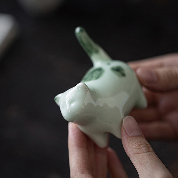 Figurine en céramique représentant un chat endormi, un mini chat tacheté, porte-bonheur , décoration - image 4