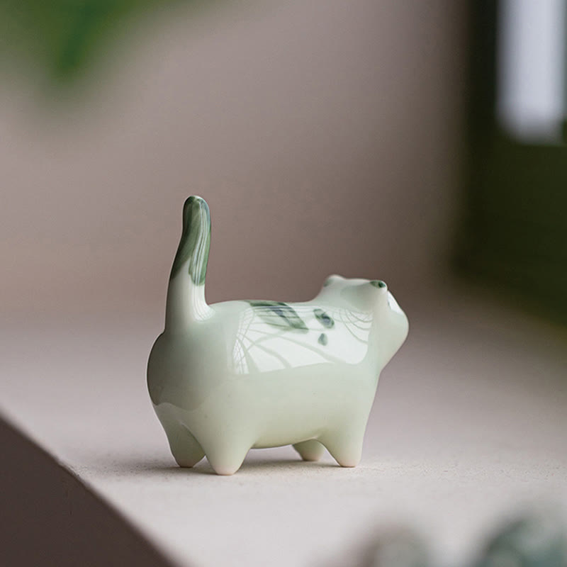 Figurine en céramique représentant un chat endormi, un mini chat tacheté, porte-bonheur , décoration - image 3