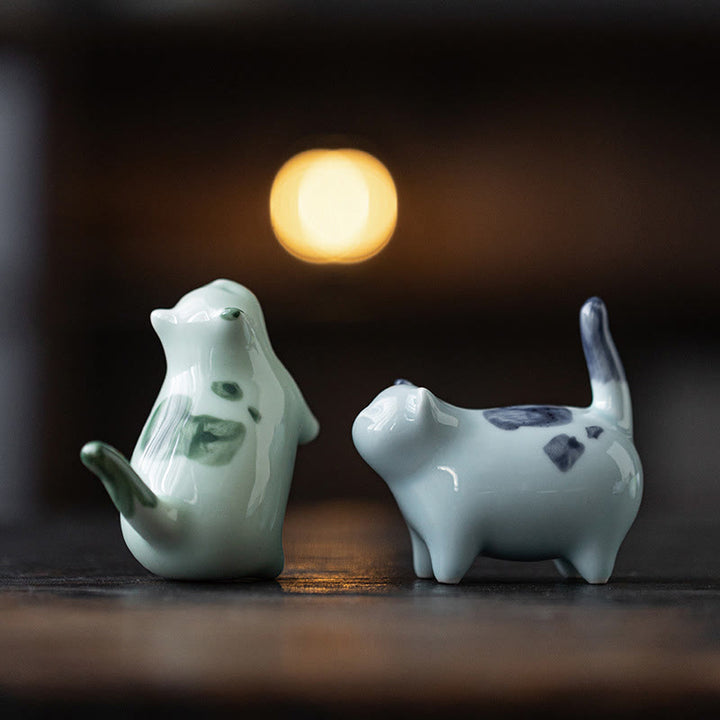 Figurine en céramique représentant un chat endormi, un mini chat tacheté, porte-bonheur , décoration - image 17