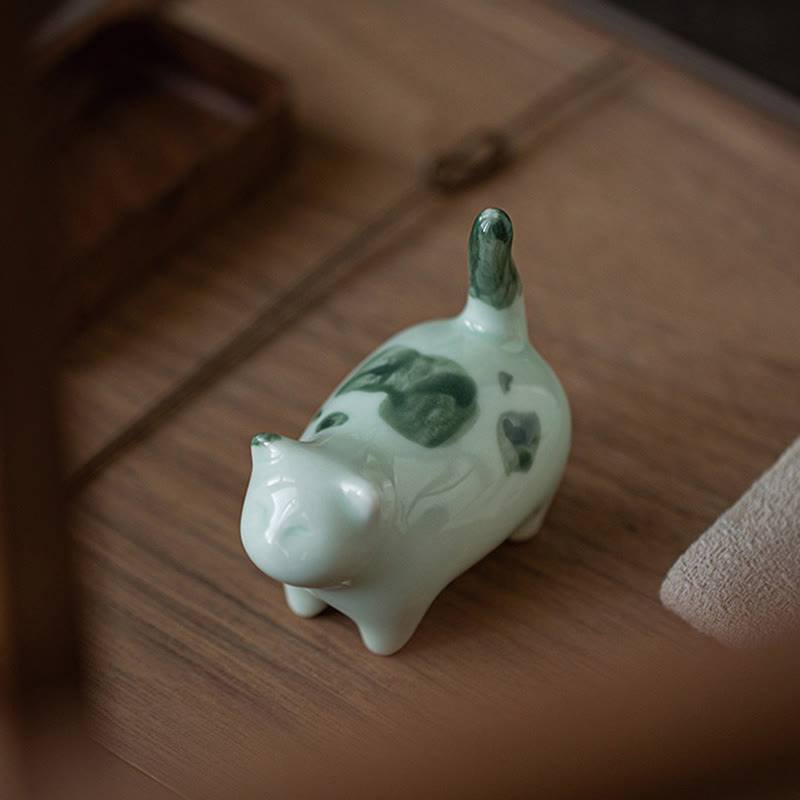 Figurine en céramique représentant un chat endormi, un mini chat tacheté, porte-bonheur , décoration - image 7