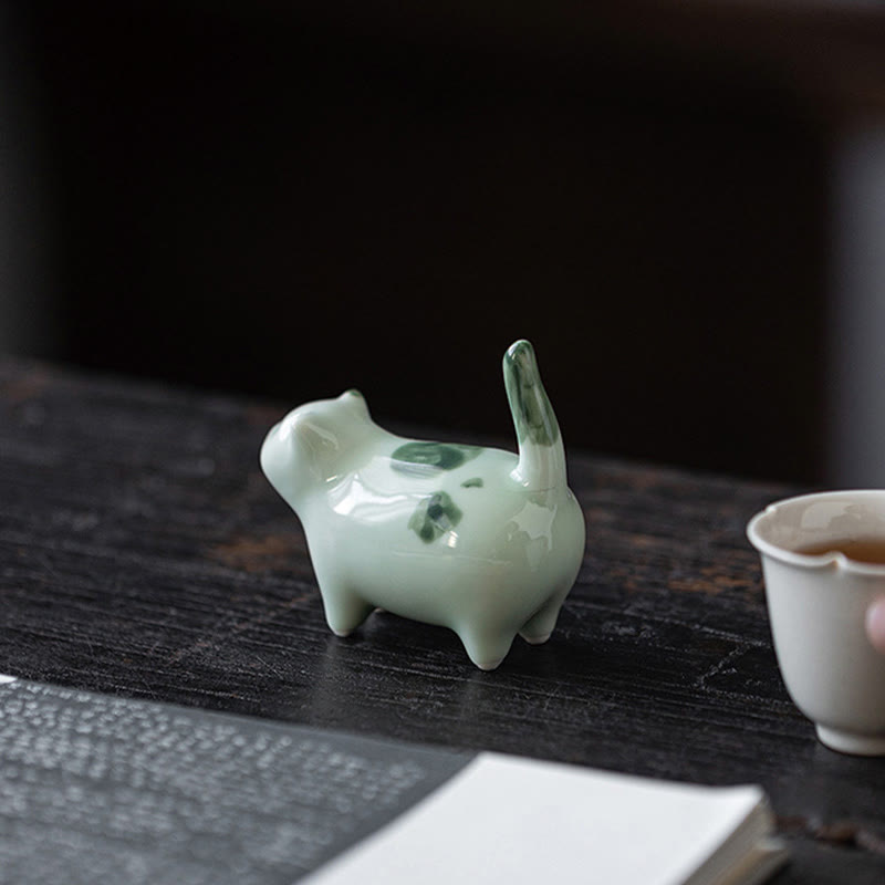 Figurine en céramique représentant un chat endormi, un mini chat tacheté, porte-bonheur , décoration - image 8