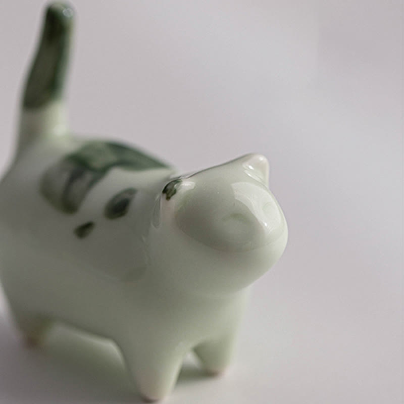 Figurine en céramique représentant un chat endormi, un mini chat tacheté, porte-bonheur , décoration - image 10
