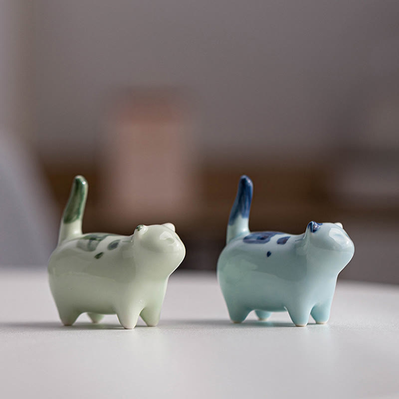 Figurine en céramique représentant un chat endormi, un mini chat tacheté, porte-bonheur , décoration - image 15