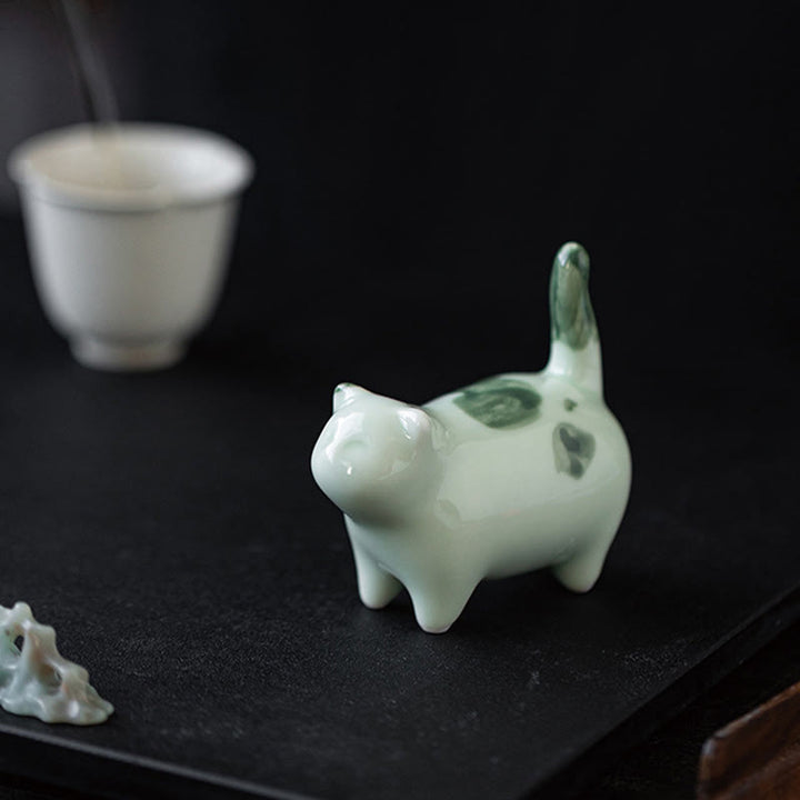 Figurine en céramique représentant un chat endormi, un mini chat tacheté, porte-bonheur , décoration - image 5