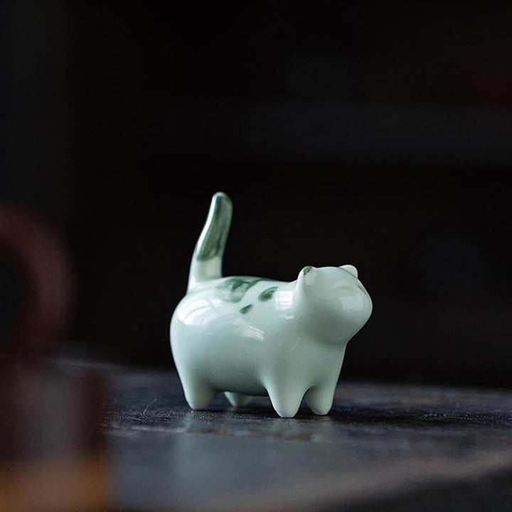 Figurine en céramique représentant un chat endormi, un mini chat tacheté, porte-bonheur , décoration - image 7