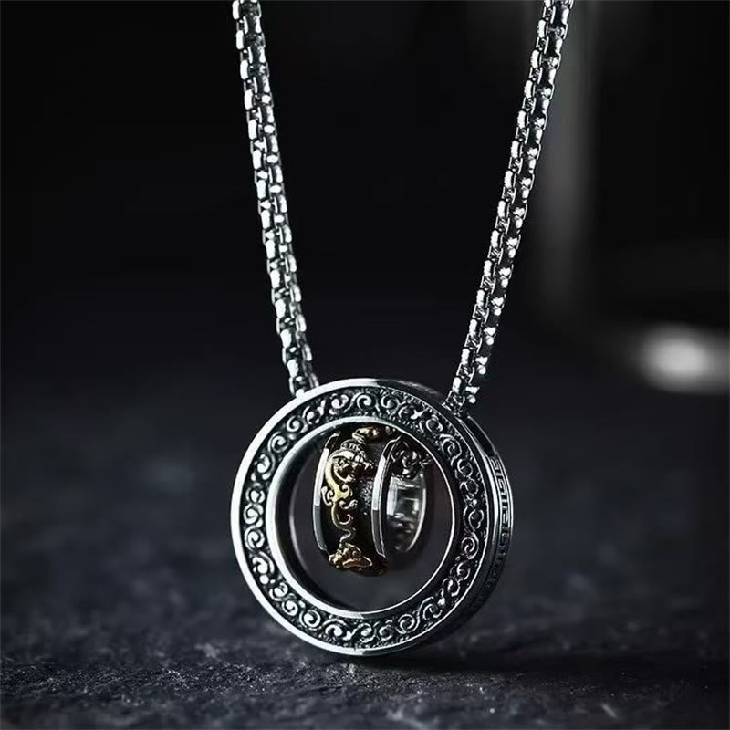 Collier pendentif rotatif à double anneau PiXiu avec boucle de paix et de richesse en Buddha Stones - PiXiu - image 1