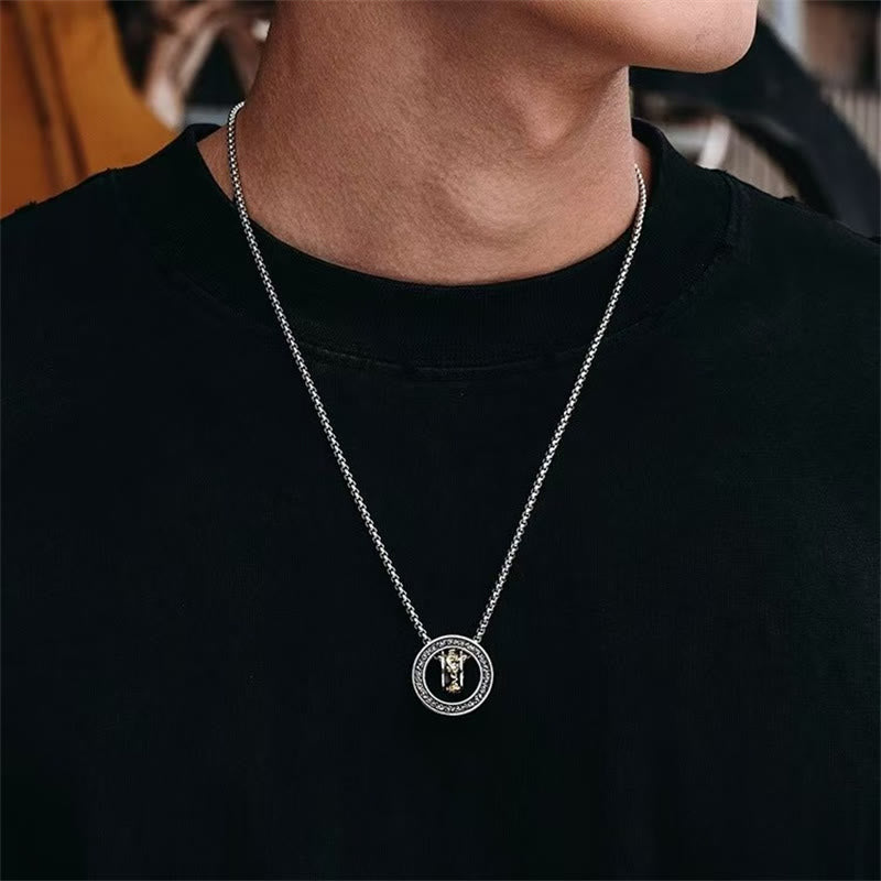 Collier pendentif rotatif à double anneau PiXiu avec boucle de paix et de richesse en Buddha Stones - image 3