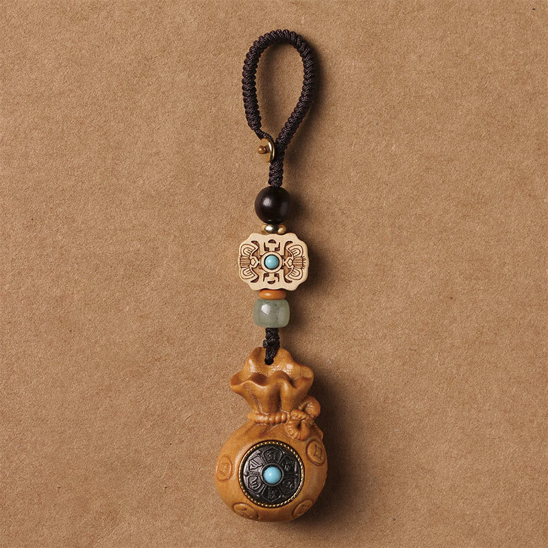 Buddha Stones de santal Petite feuille Bois de santal rouge Bois de santal vert Om Mani Padme Hum Calme Porte-clés Décoration à suspendre pour téléphone