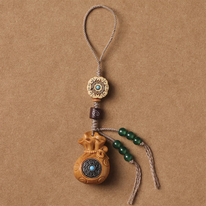 Buddha Stones de santal Petite feuille Bois de santal rouge Bois de santal vert Om Mani Padme Hum Calme Porte-clés Décoration à suspendre pour téléphone