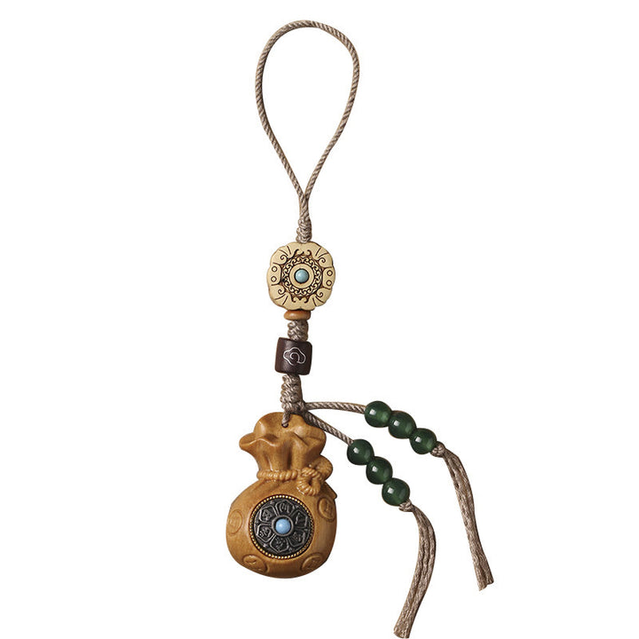 Buddha Stones de santal Petite feuille Bois de santal rouge Bois de santal vert Om Mani Padme Hum Calme Porte-clés Décoration à suspendre pour téléphone