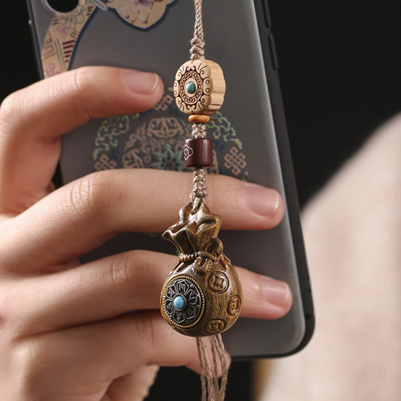 Buddha Stones de santal Petite feuille Bois de santal rouge Bois de santal vert Om Mani Padme Hum Calme Porte-clés Décoration à suspendre pour téléphone