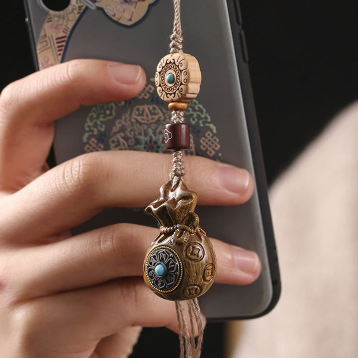 Buddha Stones de santal Petite feuille Bois de santal rouge Bois de santal vert Om Mani Padme Hum Calme Porte-clés Décoration à suspendre pour téléphone