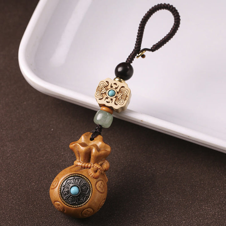Buddha Stones de santal Petite feuille Bois de santal rouge Bois de santal vert Om Mani Padme Hum Calme Porte-clés Décoration à suspendre pour téléphone