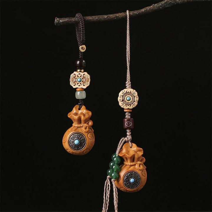 Buddha Stones de santal Petite feuille Bois de santal rouge Bois de santal vert Om Mani Padme Hum Calme Porte-clés Décoration à suspendre pour téléphone