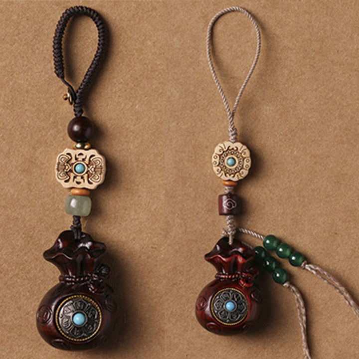 Buddha Stones de santal Petite feuille Bois de santal rouge Bois de santal vert Om Mani Padme Hum Calme Porte-clés Décoration à suspendre pour téléphone