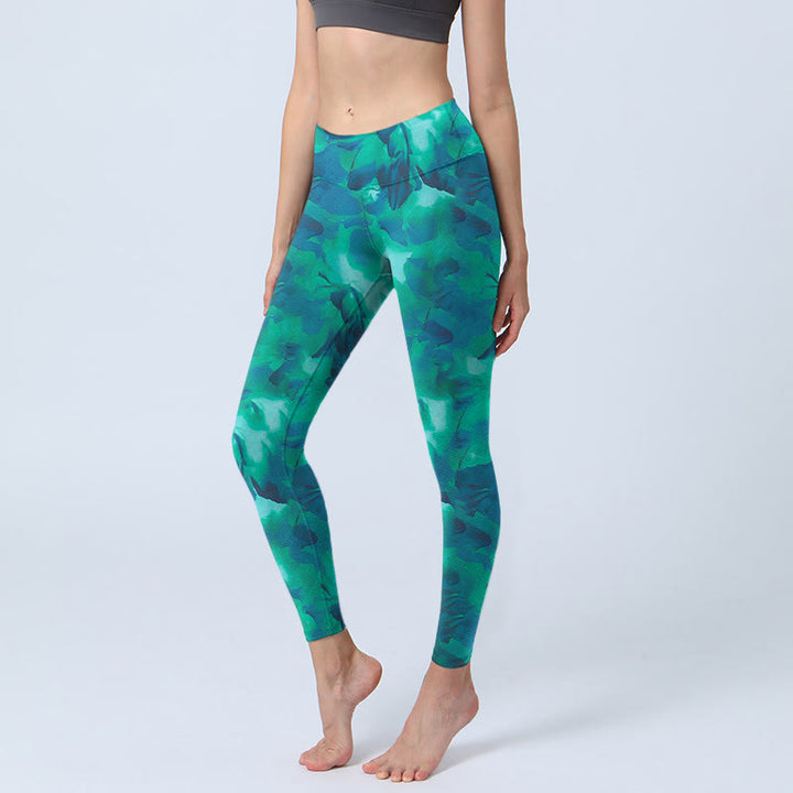 Leggings de sport à imprimé floral Buddha Stones pour femmes, pantalons de yoga - Vert clair - US18，UK/AU22，EU50 (4XL) - image 0