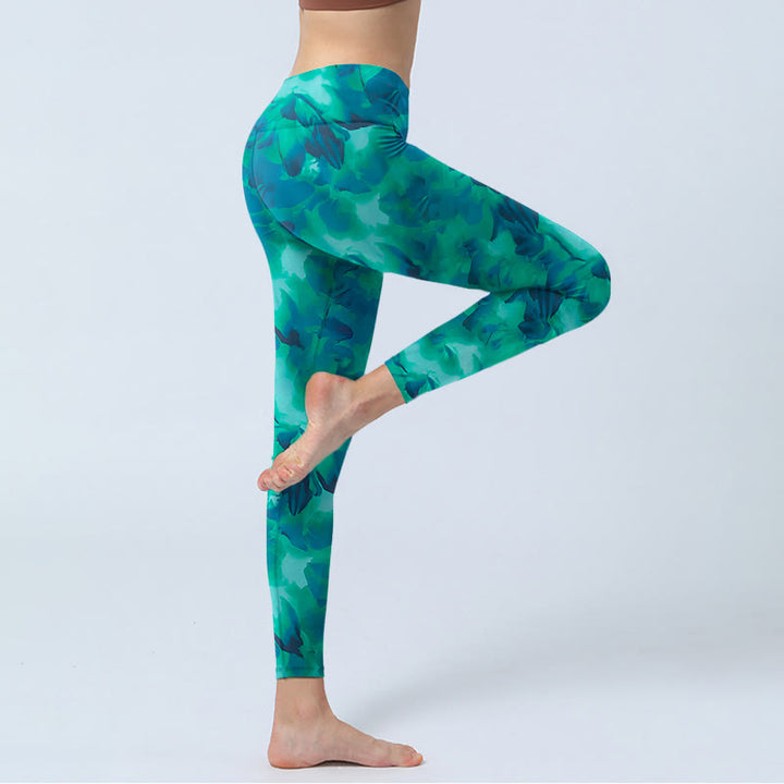 Leggings de sport à imprimé floral Buddha Stones pour femmes, pantalons de yoga - image 4
