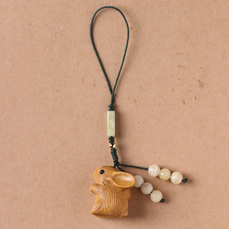 Buddha Stones en bois de santal, petite feuille, bois de santal rouge, mini lapin porte-bonheur, protection, décoration à suspendre pour téléphone