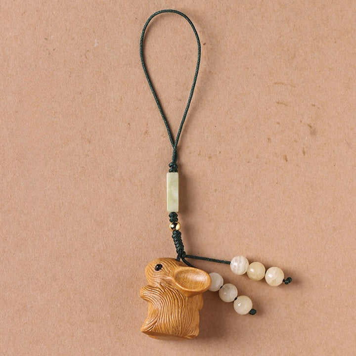 Buddha Stones en bois de santal, petite feuille, bois de santal rouge, mini lapin porte-bonheur, protection, décoration à suspendre pour téléphone
