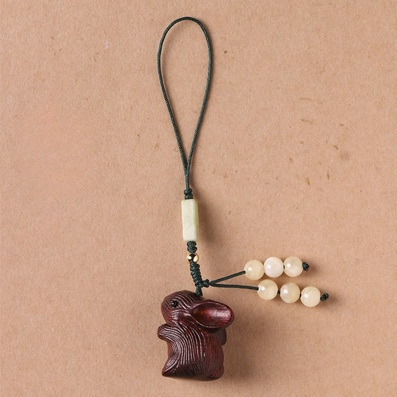 Buddha Stones en bois de santal, petite feuille, bois de santal rouge, mini lapin porte-bonheur, protection, décoration à suspendre pour téléphone