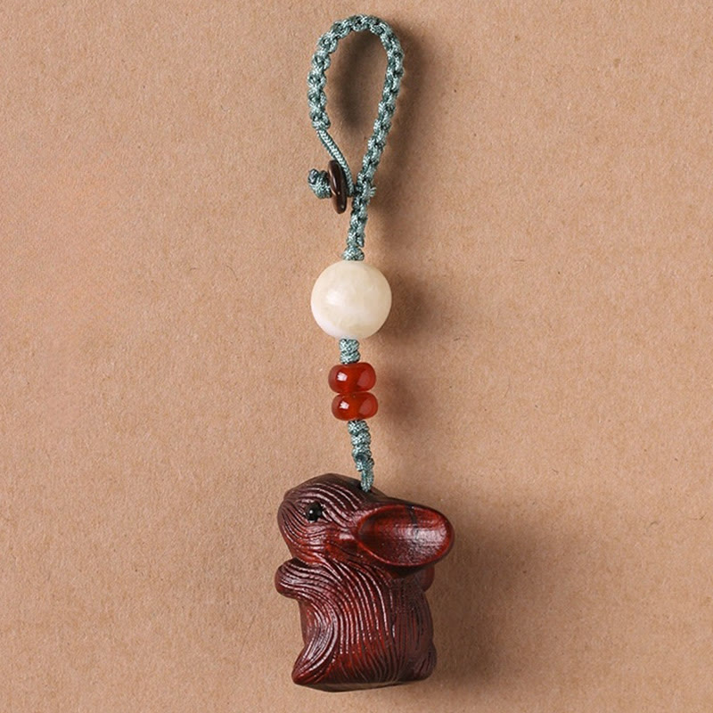 Buddha Stones en bois de santal, petite feuille, bois de santal rouge, mini lapin porte-bonheur, protection, décoration à suspendre pour téléphone