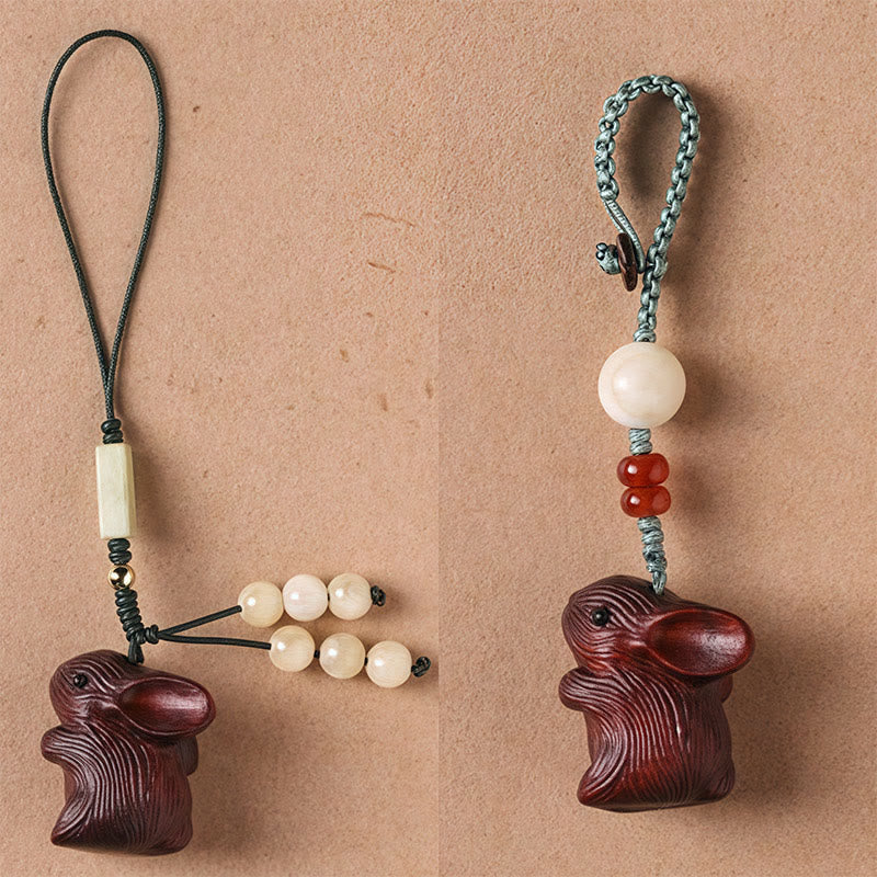 Buddha Stones en bois de santal, petite feuille, bois de santal rouge, mini lapin porte-bonheur, protection, décoration à suspendre pour téléphone