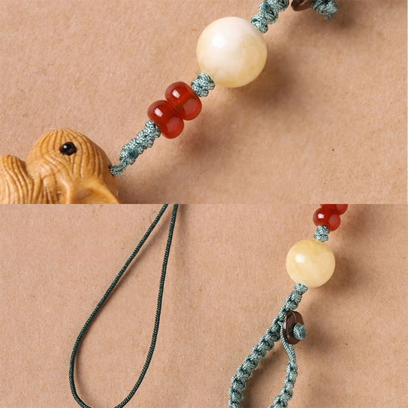 Buddha Stones en bois de santal, petite feuille, bois de santal rouge, mini lapin porte-bonheur, protection, décoration à suspendre pour téléphone