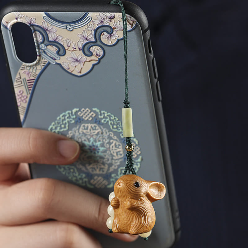 Buddha Stones en bois de santal, petite feuille, bois de santal rouge, mini lapin porte-bonheur, protection, décoration à suspendre pour téléphone
