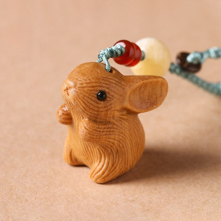Buddha Stones en bois de santal, petite feuille, bois de santal rouge, mini lapin porte-bonheur, protection, décoration à suspendre pour téléphone