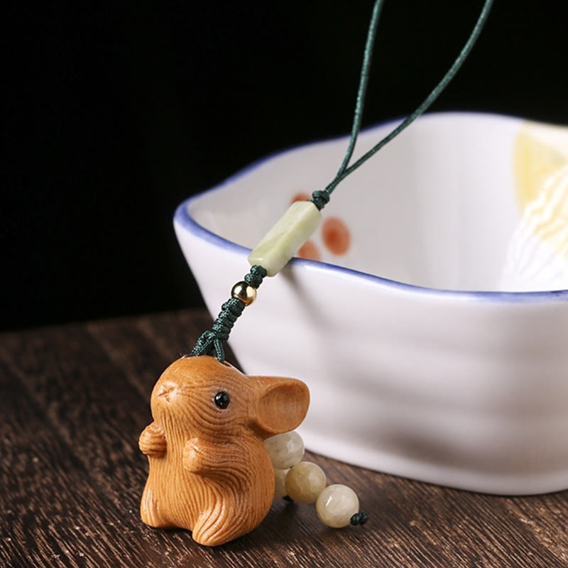 Buddha Stones en bois de santal, petite feuille, bois de santal rouge, mini lapin porte-bonheur, protection, décoration à suspendre pour téléphone