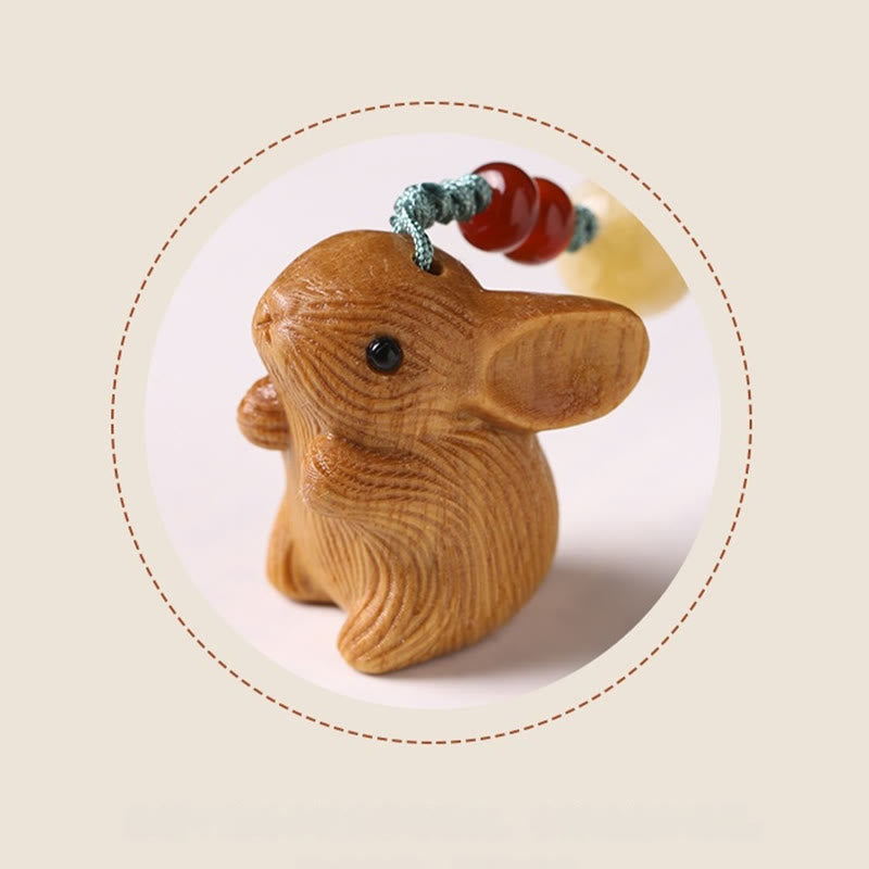 Buddha Stones en bois de santal, petite feuille, bois de santal rouge, mini lapin porte-bonheur, protection, décoration à suspendre pour téléphone