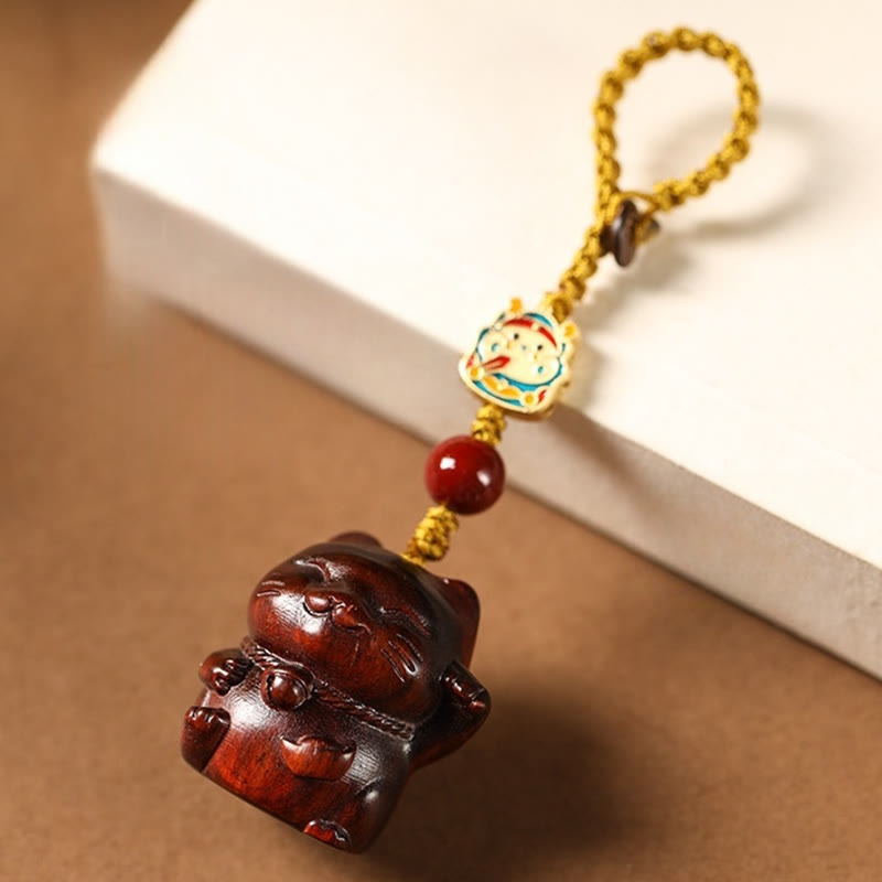 Buddha Stones Petite Feuille Bois de Santal Rouge Bois de Santal Vert Bois de Santal Porte-Bonheur Protection Porte-clés Téléphone Décoration Suspendue - Bois de santal rouge à petites feuilles - Porte-clés - image 1