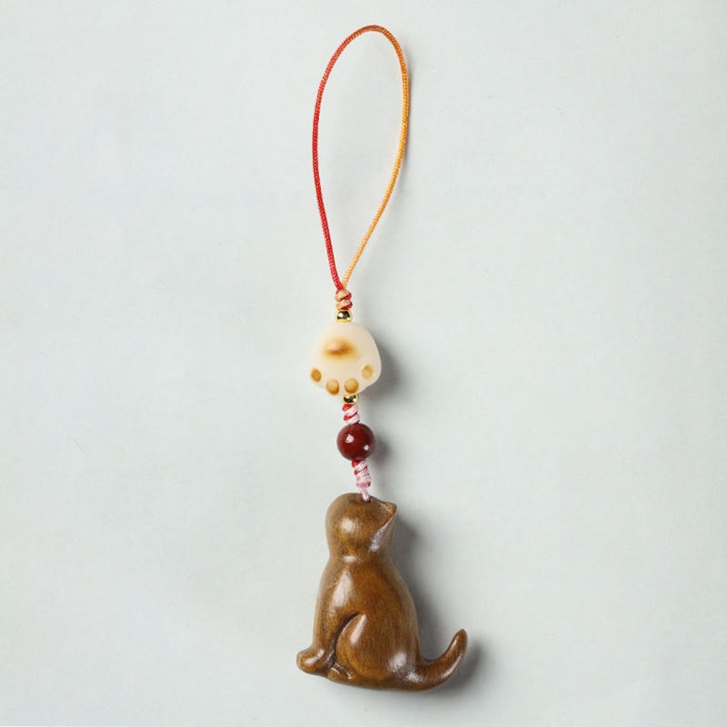 Buddha Stones Petite Feuille Bois de Santal Rouge Bois de Santal Vert Bois de Santal Chat Assis Apaisant Téléphone Décoration Suspendue - Bois de santal vert - image 10