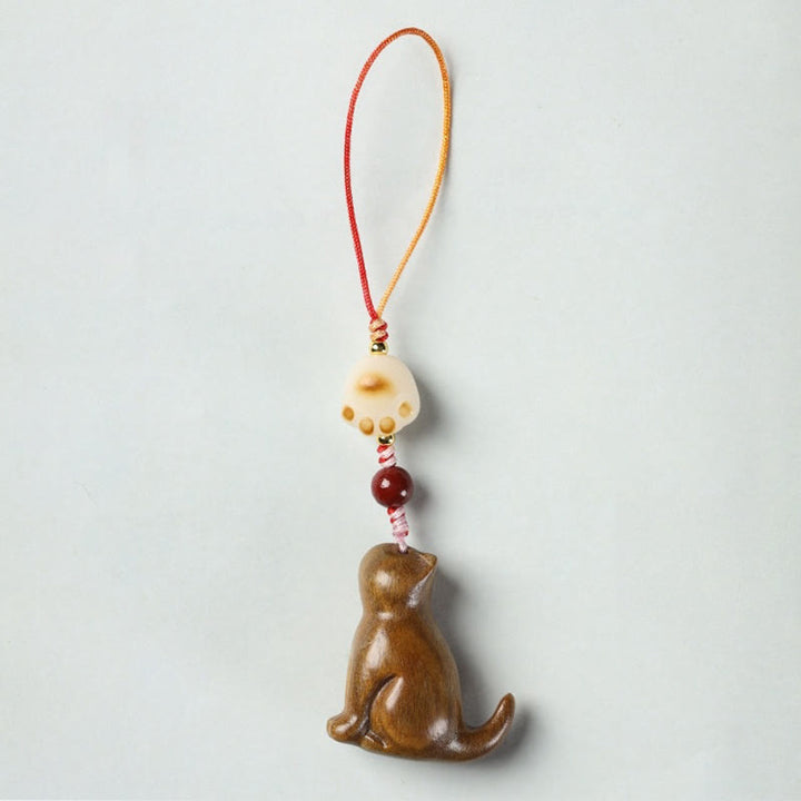 Buddha Stones Petite Feuille Bois de Santal Rouge Bois de Santal Vert Bois de Santal Chat Assis Apaisant Téléphone Décoration Suspendue - Bois de santal vert - image 10