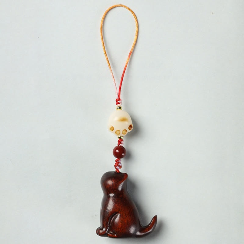 Buddha Stones Petite Feuille Bois de Santal Rouge Bois de Santal Vert Bois de Santal Chat Assis Apaisant Téléphone Décoration Suspendue - image 2
