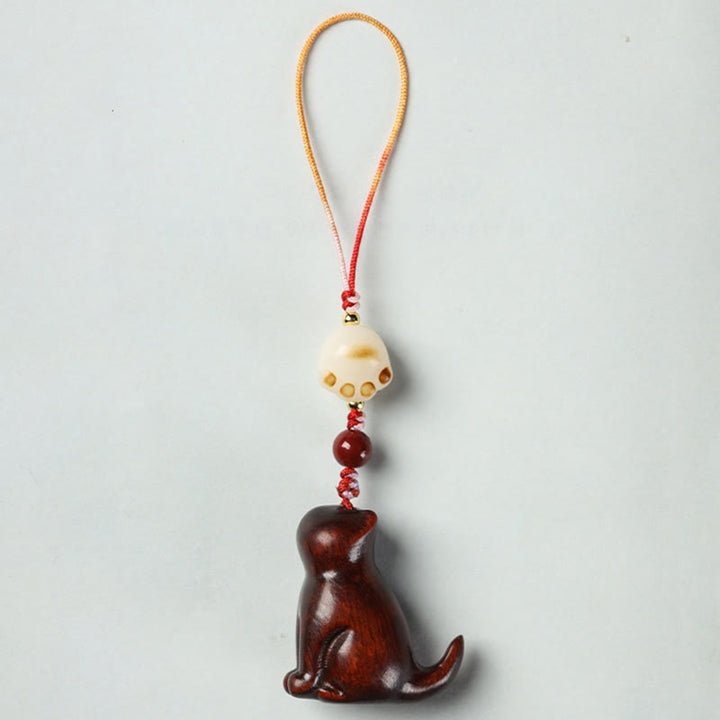 Buddha Stones Petite Feuille Bois de Santal Rouge Bois de Santal Vert Bois de Santal Chat Assis Apaisant Téléphone Décoration Suspendue - image 2